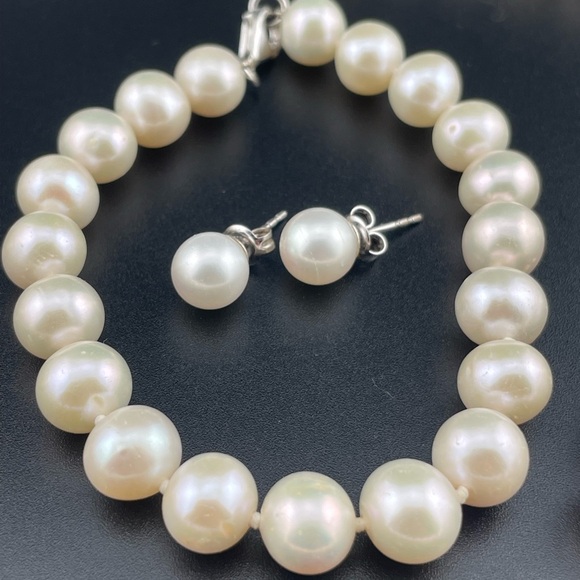 Effy Freshwater Pearl Necklace Bracelet Earrings Set 925 Silver - Picture 6 of 8